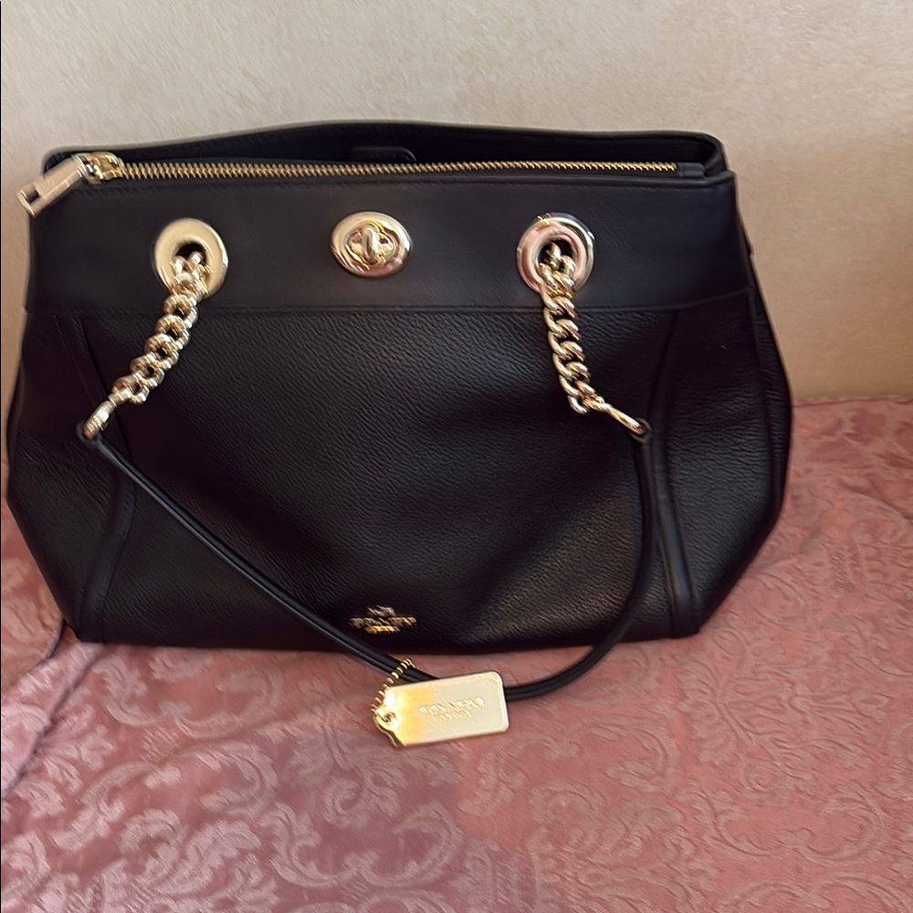 Coach Elegant Black Shoulder Bag with Gold Chain